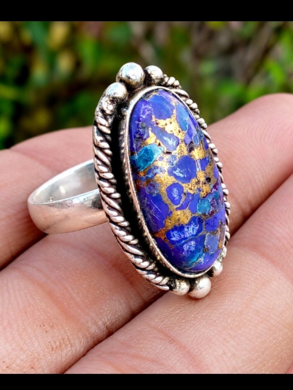 Purple Copper Turquoise Sterling Silver Ring.